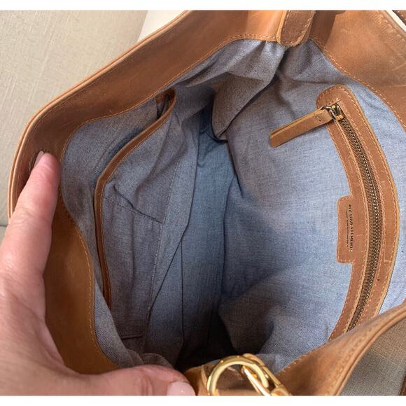 Positive Elements Genuine Leather Crossbody Purse Gold Ring Handles Large Modern - Picture 6 of 9